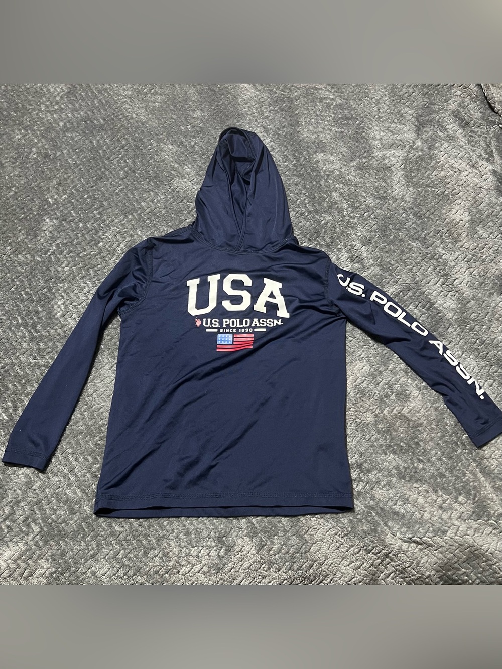 U.S. Polo Assn. Kids Navy Blue USA Hooded Swim Rashguard